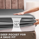 Lux Décor 3-Piece Twin Satin Sheet Set– Luxury Silky Soft 100% Polyester Woven Fabric, Deep Pocket Fitted Sheet – Smooth & Breathable Bedding with Pillowcase (Dark Grey) LDC LUX DECOR COLLECTION