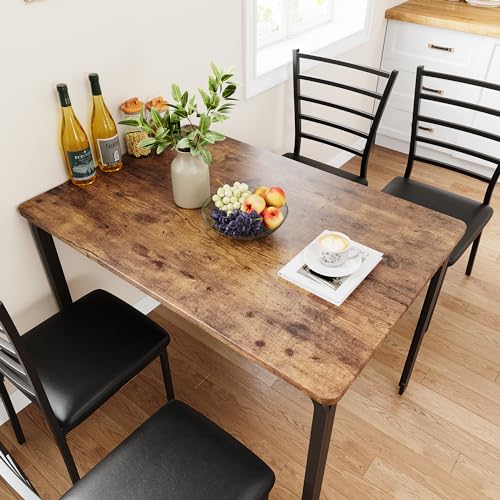 Garvee 5-Piece Kitchen Dining Room Table Chair Set for Small Space, Indoor Modern Dinette Set for 4, Square Dinner Table Set for Dinette, Breakfast (Retro Brown) Garvee