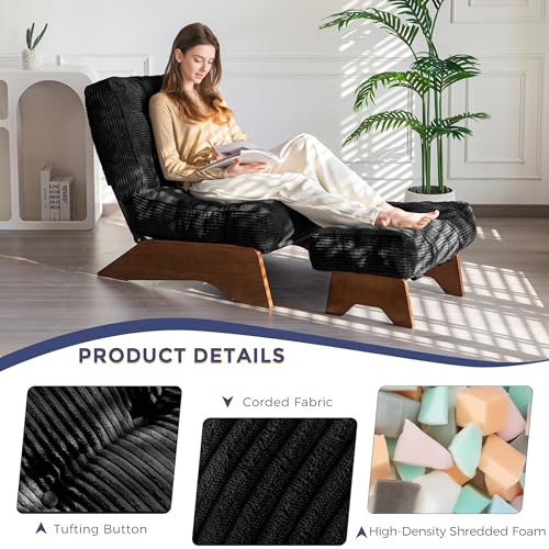 MAXYOYO Accent Chair with Ottoman Adjustable Backrest, Tufted Living Room Chair Upholstered Lounge Chair with Footrest Set, Modern Chair Cozy Reclining for Reading Room, Black