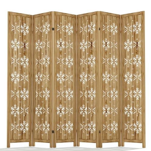 Casaphoria 6 Panels Room Divider, Folding Screen Room Divider with Snowflake Pattern for Home Office, Restaurant and Bedroom, Paulownia Wood, 95" W x 67" H (Natural) Casaphoria