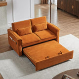 Modern Convertible Sofa Couch Bed, USB Ports, 3 in 1 Velvet Sleeper Sofa Pull Out Bed for Living Room Apartment Small, Widen Armrest Reclining Sofa Futon Adjustable Backrest with 2 Pillows(Orange) Deolme