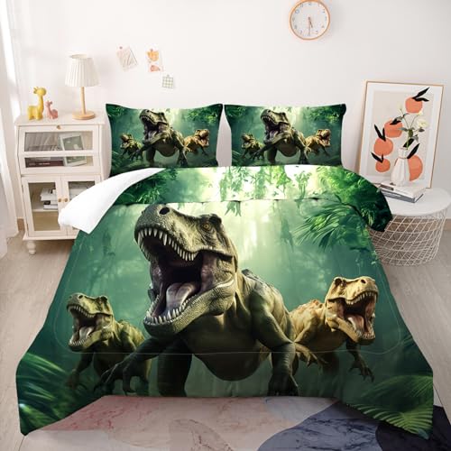 VTKON Kids Dino Comforter Set Twin Size for Boys Green Dinosaur Quilt Set Soft Microfiber Dino Bed Set for All Season Use Dinosaur Bedding Set with 1 Comforter + 1 Pillowcase VTKON