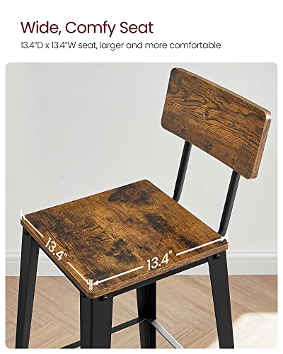 VASAGLE Industrial Style Set of 2 Backed Bar Stools with Steel Frame in Rustic Brown and Black - WoodArtSupply