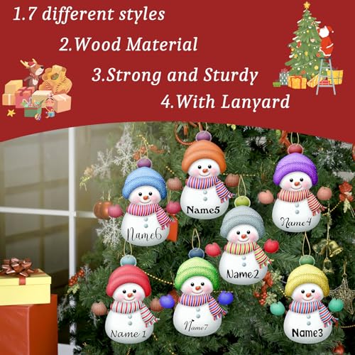Personalized Christmas Ornaments with Names Snowman 7 Pcs Custom Family Ornament Customized Xmas Tree Hanging Wood Decoration Gift 3.15"（8cm） Fadace