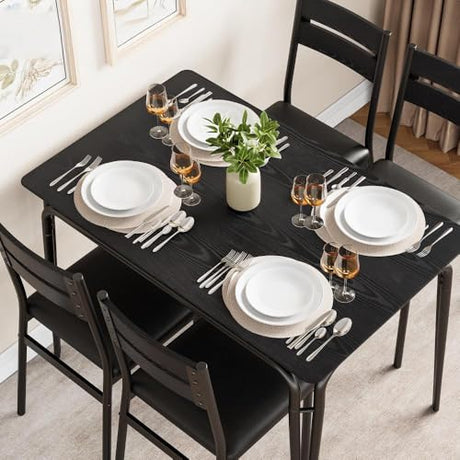 GAOMON 5-Piece Dining Table Set, Sturdy Wooden Square Table and Chair Breakfast Table Set for 4 Person,for Home or Commercial Dining Room,Black GAOMON