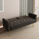 Modern Velvet 2 in 1 Futon Sofa Bed,Convertible Folding Sleeper Bed Couches with 2 Pillows,63" Tufted Recliner Love Seat with Golden Chrome Legs for Living Room Apartment Office (Black) Anwick