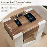 OKD 24" Wide Modern Nightstand, Wood Night Stand with Charging Station & Hidden Drawer, Side Table Bedroom with Storage Shelf, End Table, Antique White OKD