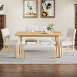 Merax 6 Piece Solid Wood Dining Table Set for 6, Rustic Farmhouse Rectangular with 4 Upholstered Wooden Chairs and 1 Bench, Kitchen Room, Natural Wood Wash Merax
