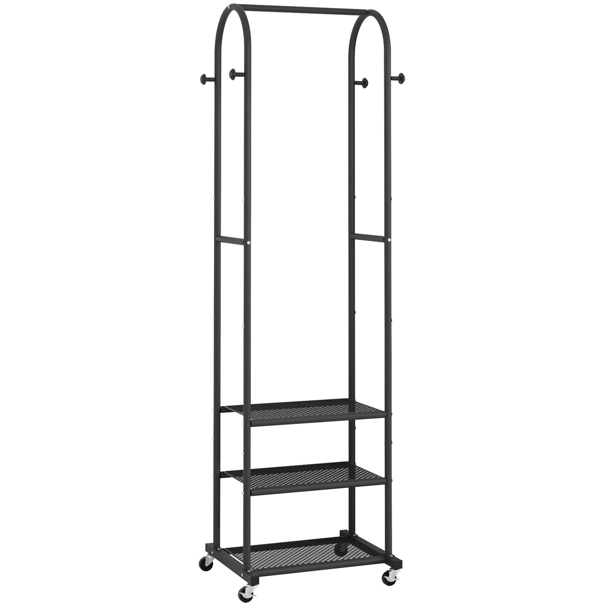 Kaitiemoo Heavy Duty Clothing Rack With Wheels,Modern Garment Rack With 3 Metal Shelves, 71.8Inches Display Rack For Hanging Clothes, Hanging Rod For Small Space,Black Kaitiemoo