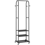 Kaitiemoo Heavy Duty Clothing Rack With Wheels,Modern Garment Rack With 3 Metal Shelves, 71.8Inches Display Rack For Hanging Clothes, Hanging Rod For Small Space,Black Kaitiemoo