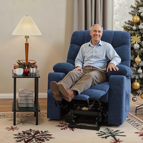 MCombo Power Lift Recliner Chair with Extended Footrest for Elderly People, Fabric 7283 (Navy Blue, Large)