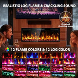 Kucreiheat 50" WiFi Electric Fireplace with Crackling Sound, Smart Linear Recessed & Wall Mount Heater, 750/1500W, App & Remote Control, Log Flame Kucreiheat