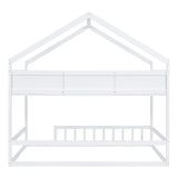 Bellemave Wooden Montessori Full Size House Bed with Fence Railings and Storage Shelf in White Bellemave