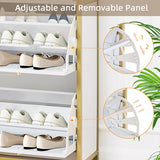 VECELO Shoe Storage Cabinet with 2 Flip Entryway Modern Slim Hidden Freestanding Organizer with Metal Legs for Narrow Hallway, Living Room, Large Capacity, White, 2-Drawers VECELO