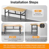 MUWOOD 60” Folding Workbench, 2000 LBS Capacity Heavy Duty Workbench, Height Adjustable Foldable Work Table, Rubberwood Collapsible Desk for Workshop, Garage, Office, Home MUWOOD