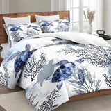 WeCozy Twin Size Comforter Set with Pillowcase, Animal Blue Turtle Sea Coral Soft 2 Pcs Bedding for Kids and Adults Bedroom Bed Decor WeCozy