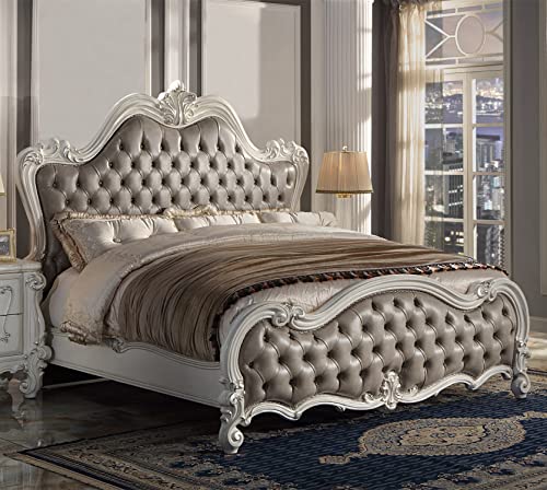 Acme Versailles II Eastern King Bed in Vintage Gray Polyurethane and Bone White ACME Furniture