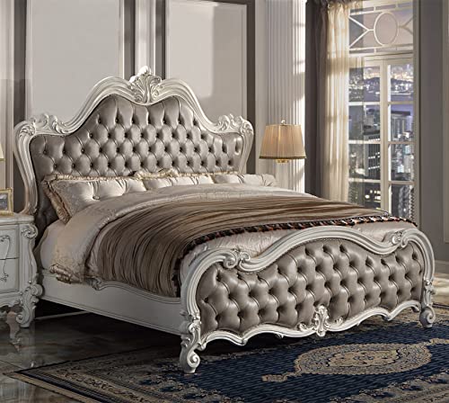 Acme Versailles II Eastern King Bed in Vintage Gray Polyurethane and Bone White - WoodArtSupply