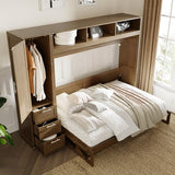 Harper & Bright Designs Full Size Murphy Bed with Wardrobe, Drawers and Open Shelves, Wooden Full Platform Bed, Hidden Foldable Bed Frame, Wall Bed for Home Office or Small Room,Antique Wood Harper & Bright Designs
