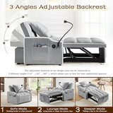 KINFFICT Sleeper Sofa Chair Bed, Convertible 3-in-1 Armchair, Adjustable Sleeper Chair with Pullout Bed, Single Lounger Futon with Side Pockets for Living Room (Grey) KINFFICT
