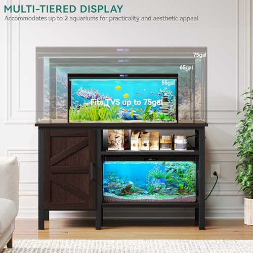 YITAHOME Heavy Duty Metal Aquarium Stand with Power Outlets, 55-75 Gallon Fish Tank Stand with Cabinet Accessories Storage Suitable for Fish Tank, Turtle Tank, 880LBS Capacity, Brown