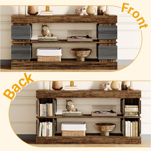 Tribesigns 63" Farmhouse Console Table, 3-Tier Entryway Table with Storage, Long Wooden Behind Couch Stand with 4 Compartments for Living Room, Hallway, Foyer, Vintage Brown & Gray Tribesigns