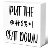 Funny Barthroom Wood Block Signs,Put the Seat Down Wooden Box Sign for Barthroom Shelf Toilet Tabletop Desk Decor,Humorous Barthroom Toilet Lid Reminder Sign Decor V563 LVQHI