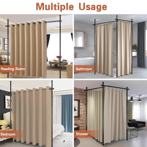 Room Divider for Room Separation,4-10ft(H) 28-140inch(W) Adjustable Temporary Privacy Wall Divider, Tension Curtain Rods No Drilling, Heavy Duty Partition Space Separator Freestanding,Black Daurore paw