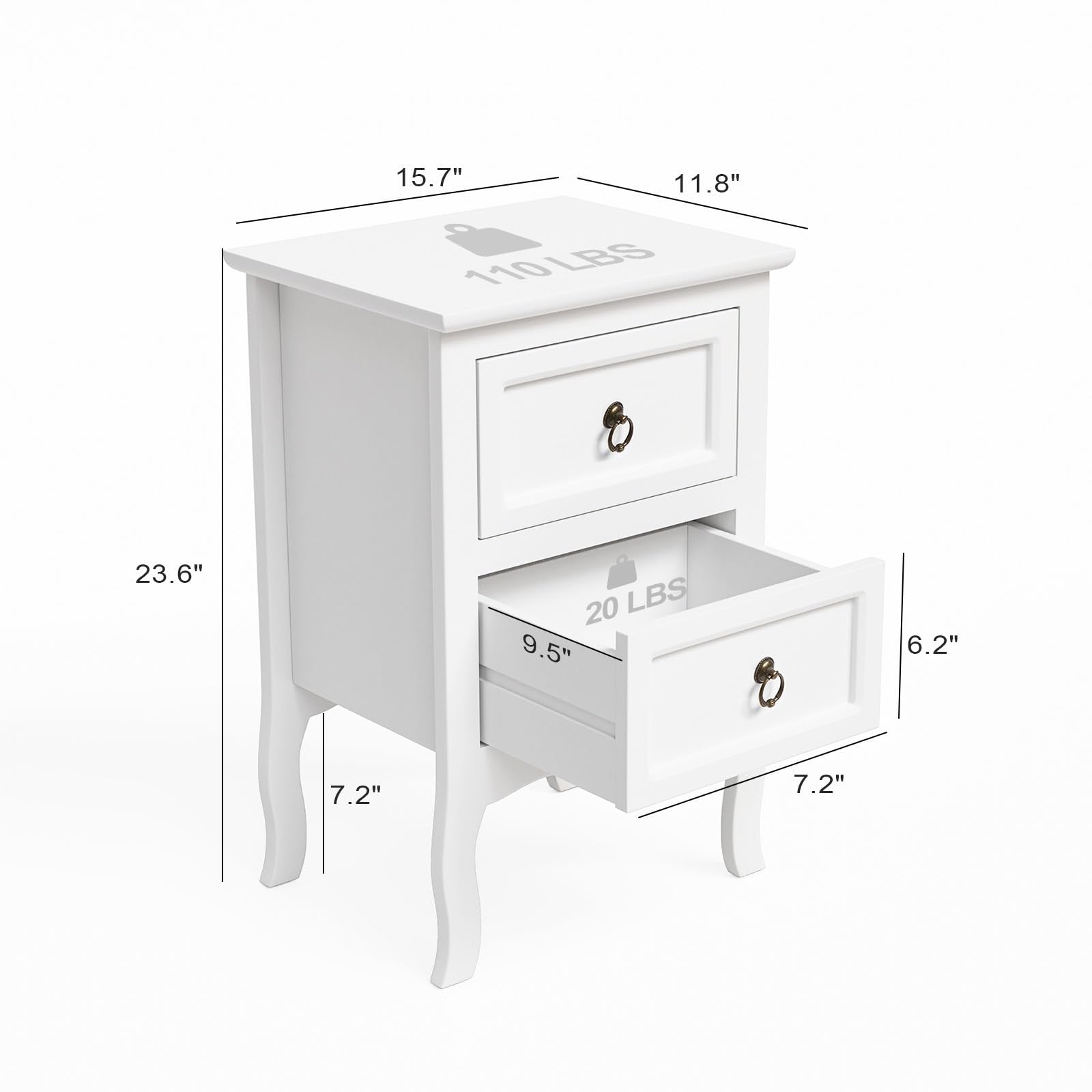 VINGLI White Nightstands Set of 2, Tool-Free Setup Nightstand, 2 Drawer Night Stands for Bedrooms, Easy & Quick Install Small Bedside Tables, Girls Nightstand, Side Table, End Table for Small - WoodArtSupply