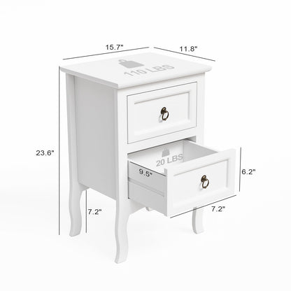 VINGLI White Nightstands Set of 2, Tool-Free Setup Nightstand, 2 Drawer Night Stands for Bedrooms, Easy & Quick Install Small Bedside Tables, Girls Nightstand, Side Table, End Table for Small - WoodArtSupply