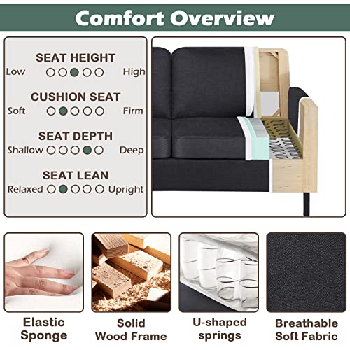 STHOUYN 56" W Fabric Loveseat Sofa with 2 USB, Small Couches for Living Room, Bedroom, Office, Easy Assembly & Comfy Cushion, Dark Grey STHOUYN