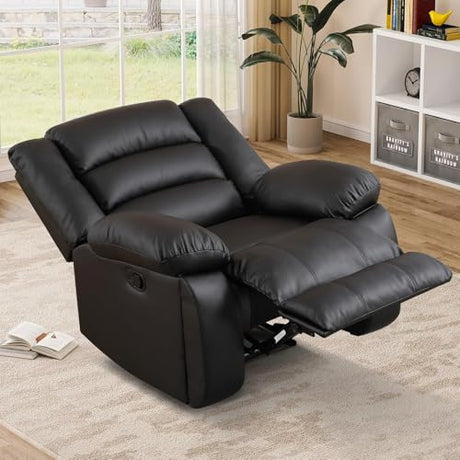 EBELLO Manual Recliner Chair, Faux Leather Reclining Chair with Hidden Cup Holders, Overstuffed Armrests and Back, Manual Single Sofa for Adult, Black EBELLO