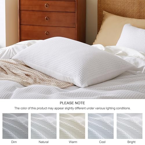 100% Egyptian Cotton Duvet Cover Set Queen Size, Waffle Weave Duvet Cover, 600 TC Soft Breathable Luxury Textured Bedding Set for All Season, 3 PCS, 1 Duvet Cover and 2 Pillowcases, White, 90"x90" Zaizaihome