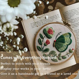 FONNUY Green Plants Embroidery Kit, Cross Stitch Kits for Beginners, Handmade Crafts with Printed Patterns for Beginner Adults, Easy to Follow Color Thread Needlework, 8'' Hoop (Butterfly)