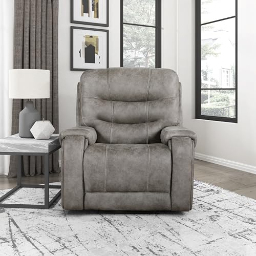 Lexicon Manual Recliner Chair, Home Theater Seating Recliner Armchair, Polished Microfiber Wall Hugger Manual Reclining Sofa Chair for Living Room/Office/Apartment, Grayish Brown