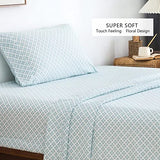 KACEMOO Twin Bed Sheet Set Printed Blue Floral Pattern Cooling 1800 Microfiber Deep Pocket, Hotel Luxury, Super Soft, Breathable, Hypoallergenic, Wrinkle Free, Single Bedding for Kids - (Cyan & Boho) KACEMOO