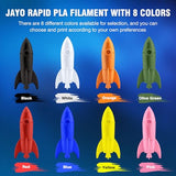 JAYO Rapid PLA 3D Printer Filament Bundle 2KG, High Speed PLA Filament 1.75mm 50mm/s - 600mm/s Print Range, 8 Pack 250g Spool Filament (Black, White, Blue, Red, Pink, Orange, Yellow, Olive Green)