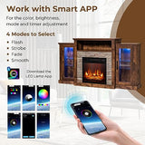 COSTWAY Electric Fireplace TV Stand for TVs Up to 65 Inches, 18-inch Fireplace Insert with APP Control, Remote Control, 16 Color Lights, Wooden Entertainment Center with Adjustable Shelves, Brown COSTWAY