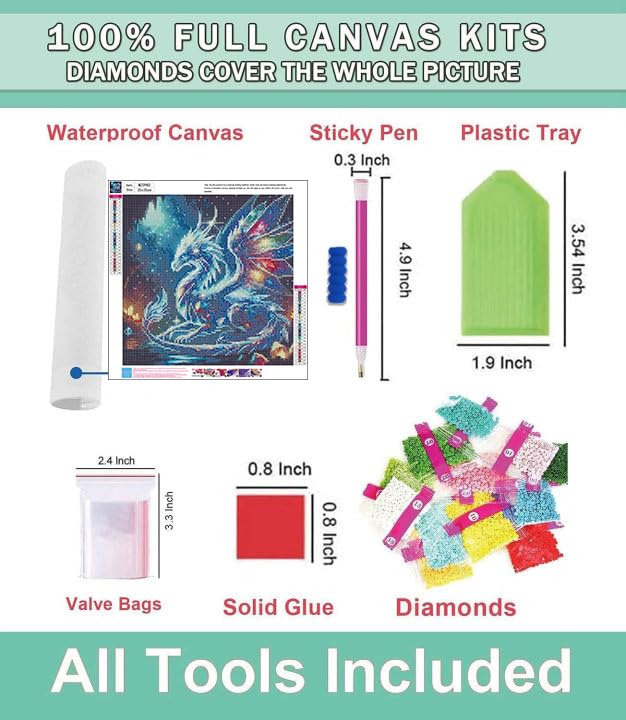 Lophomie Diamond Art Kits for Adults, 5D DIY Dragon Diamond Painting Kits for Adults Beginners, Diamond Dots Kits Gem Arts Crafts for Home Wall Decor 14x14 Inch Lophomie