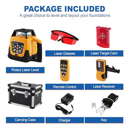 Iglobalbuy Automatic Self-Leveling Rotary Laser Rotating Horizontal & Vertical Laser Level Kit 500M w/Remote Control + Receiver, Leveling Transit Laser Level Red Beam for Construction (Rotary - WoodArtSupply