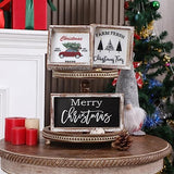 FESTWIND Farmhouse Christmas Decor, Merry and Bright Block Sign for Shelf, Mantel, Farmhouse Christmas Decorations for Home, Embossed Metal With Wood Frame FESTWIND