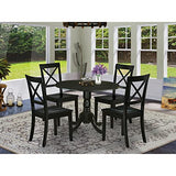East West Furniture DLBO5-BLK-W 5 Piece Dinette Set for 4 Includes a Round Dining Room Table with Dropleaf and 4 Kitchen Dining Chairs, 42x42 Inch, Black East West Furniture