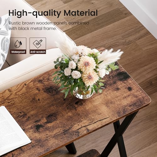 IDEALHOUSE Small Entryway Table, Narrow Hallway Table, 2-Tier Industrial Display Table with Shelves, Couch Table Behind Sofa, Foyer Tables for Entryway, Foyer, Living Room, Bed Room (Brown) IDEALHOUSE