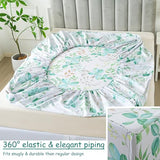 FADFAY Full Sheets 100% Cotton Teal Green Leaf Pattern Printed Bed Sheets, Botanical Sheets Leaves Pattern Modern Minimalist Bedding, Soft Crisp & Breathable Luxury Deep Pocket Fitted Sheet, 4Pc FADFAY