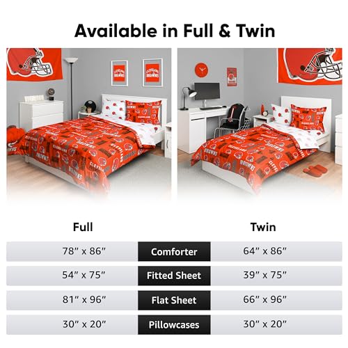 FOCO Cleveland Browns NFL Team Color Bed In a Bag Comforter Bedding 5 Piece Twin Set FOCO