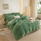 HAIHUA Faux Fur Sage Green Comforter Cover Queen Set, Soft Fluffy Shaggy Sage Green Bedding Queen Set 3 Pieces (1 Fuzzy Duvet Cover + 2 Plush Pillow Cases) Furry Bed Set, Zipper Closure HAIHUA