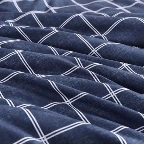 AMBERSPACE Plaid Twin XL Comforter Set Dark Blue, Reversible Checkered Bedding Set 5 Pieces for Boys Girls Teen, Lightweight Bed in a Bag for Dorm with Sheets, Pillowcase & Sham AMBERSPACE