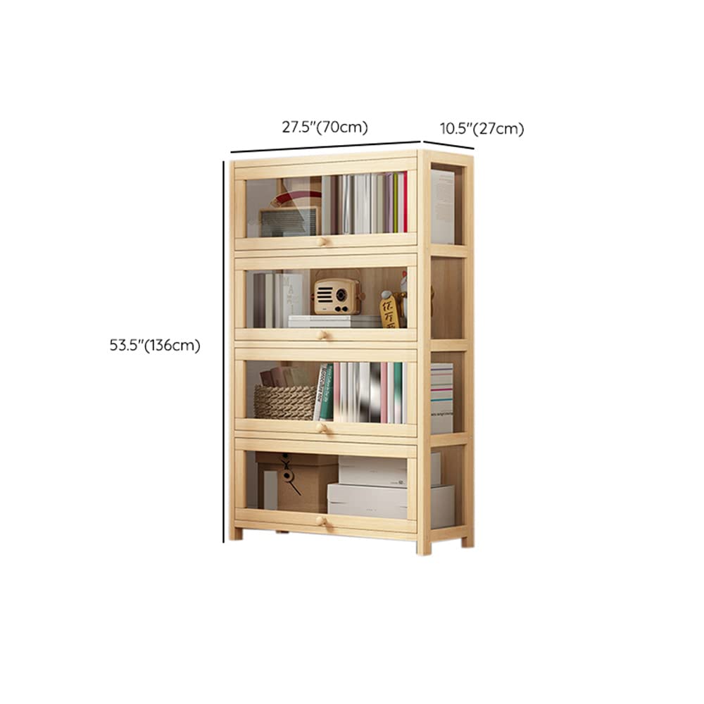 LITFAD Contemporary Closed Back Shelf Solid Wood Standard Bookcase Transparent Acrylic Cabinet Door Floor Storage Cabinet for Living Room Bedroom