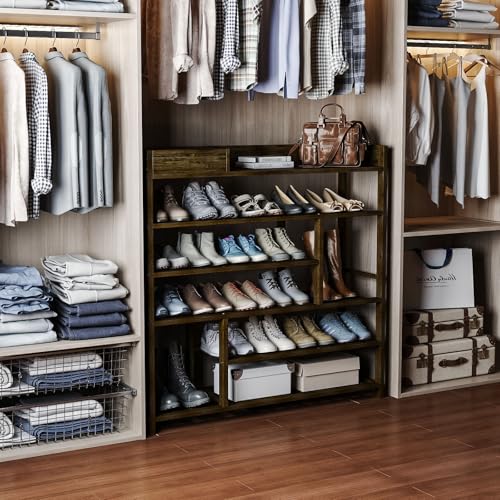 Bamworld Shoe Rack for Front Door Entrance Bamboo Shoe Organizer with Storage Box Free Standing Shoe Cabinet Wooden Shoe Storage Shelf for entryway, Closet and Doorway (Dark Brown) Bamworld