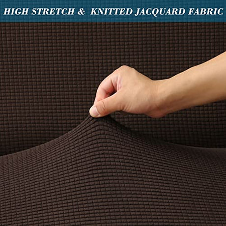 Stretch Armless Futon Cover with Skirt Knitted Jacquard Futon Sofa Bed Cover Machine Washable Futon Couch Cover Futon Sofa Cover Furniture Bed Protector with Elastic Bottom for Kids,Pets(Coffee) HFCNMY